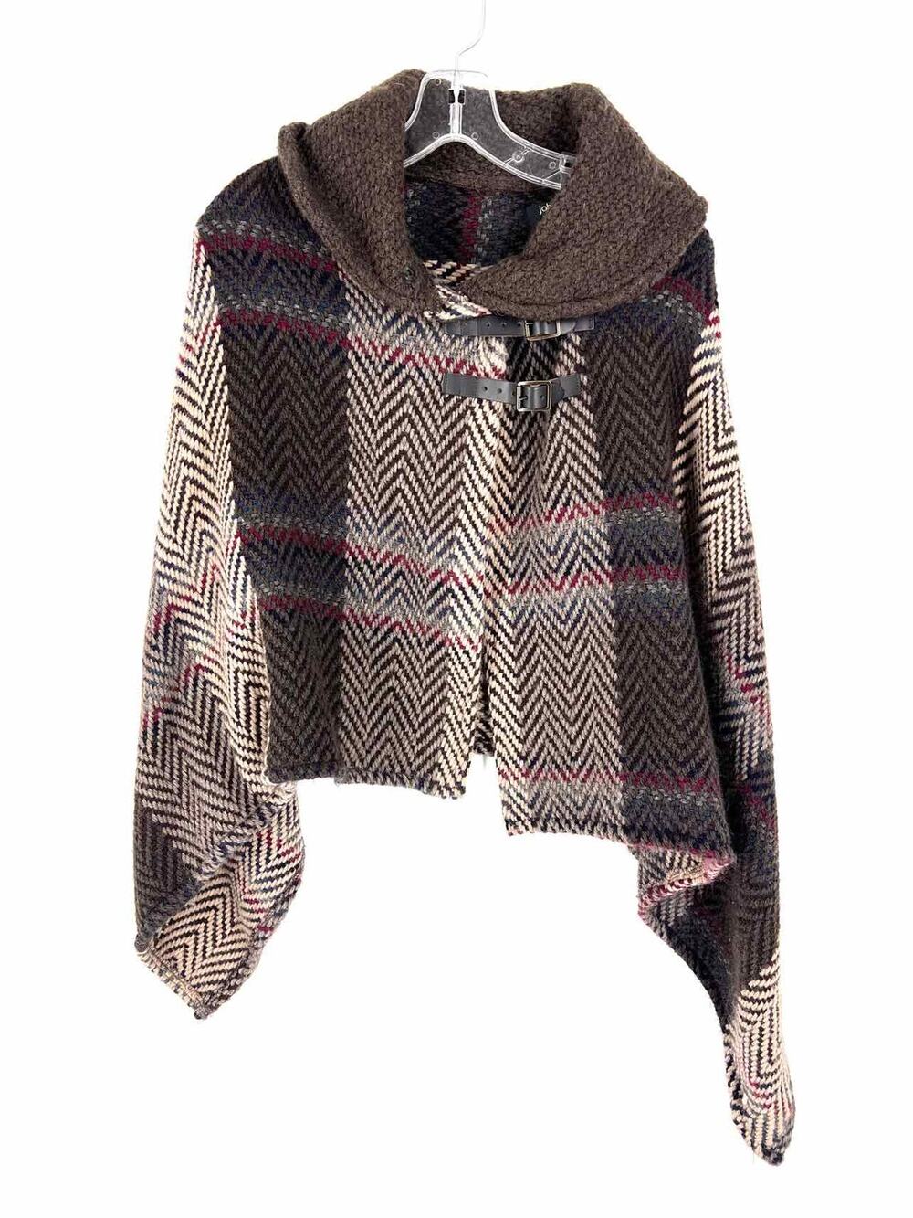 Branigan Weavers Size M/L Brown/Multi Herringbone Wool Blend Designer Poncho